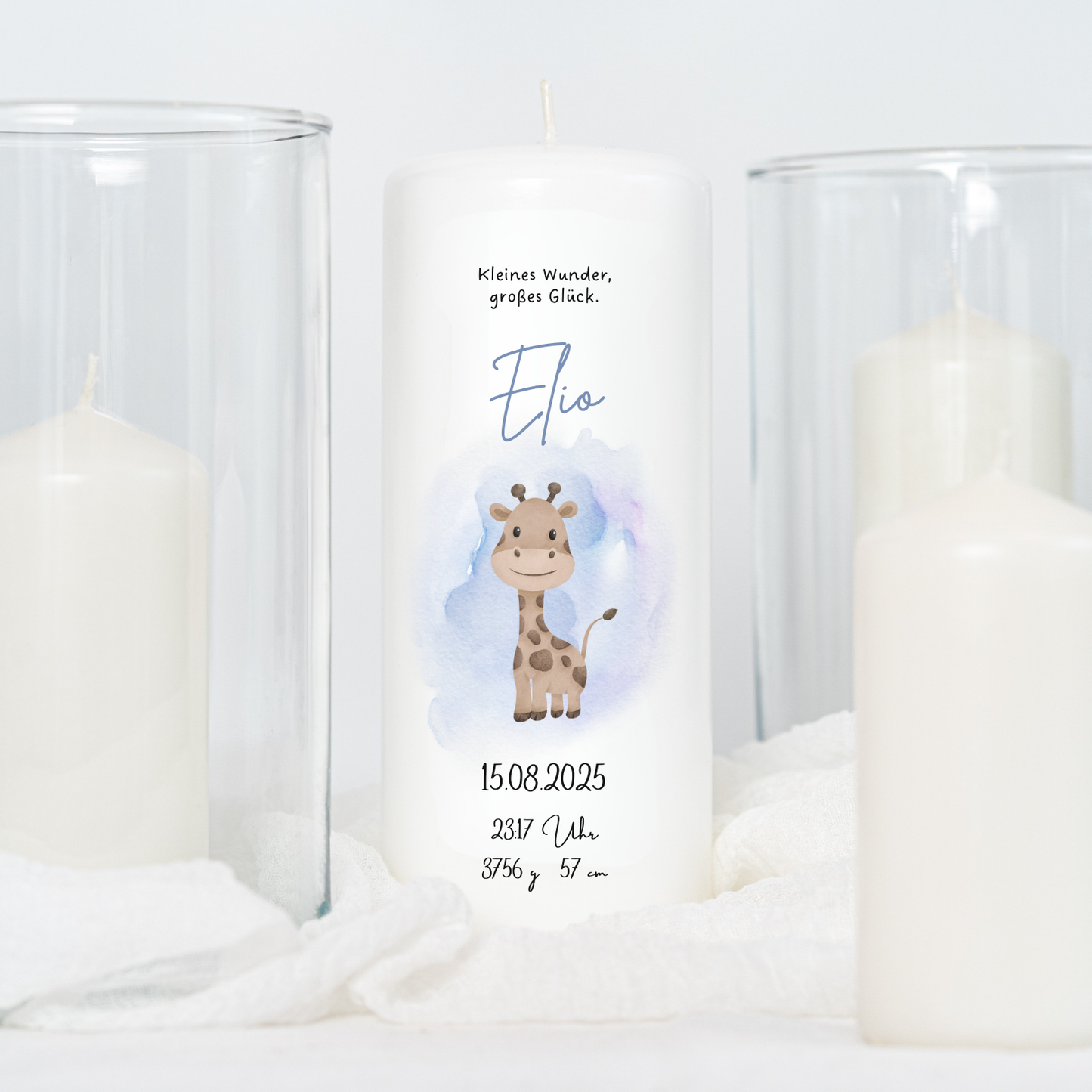 Geburtskerze für Jungen in blau, Kerze zur Geburt, Geschenk zur Geburt Junge