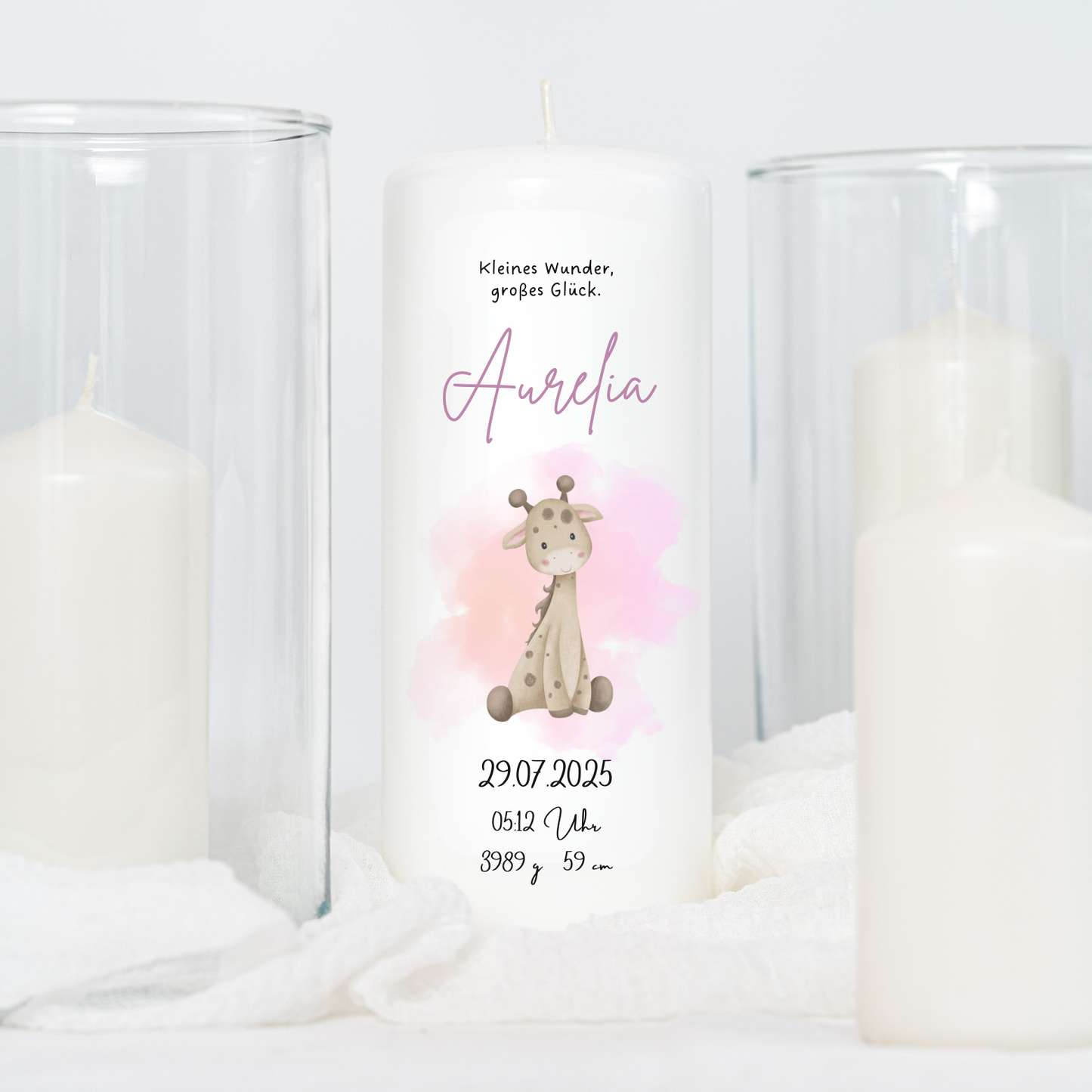 Geburtskerze für Mädchen in rosa, Kerze zur Geburt, Geschenk zur Geburt Mädchen