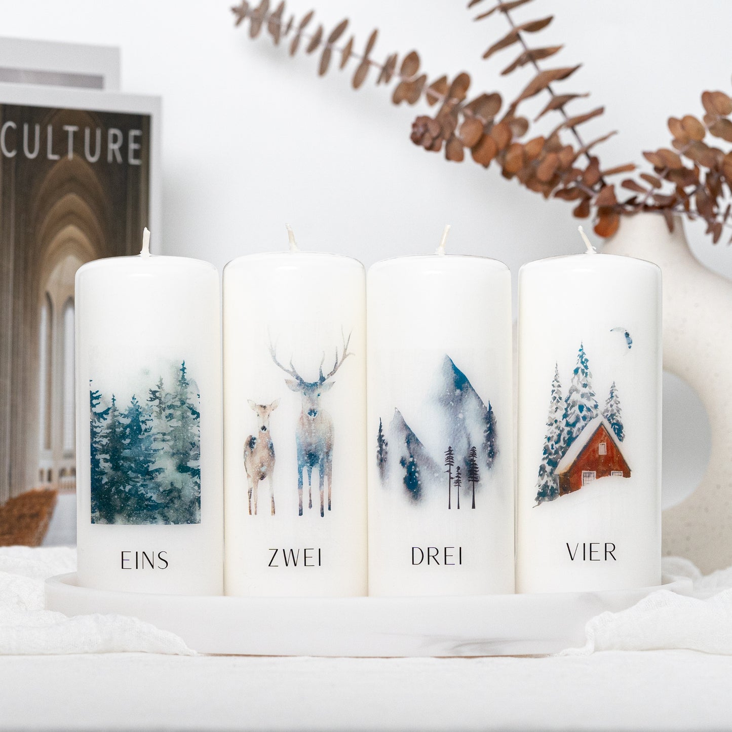 Adventskerzen mit Zahlen - Wald