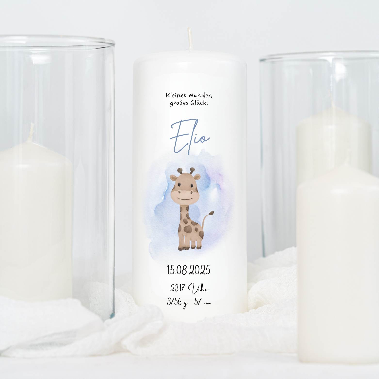 Geburtskerze für Jungen in blau, Kerze zur Geburt, Geschenk zur Geburt Junge