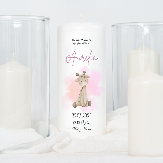 Geburtskerze für Mädchen in rosa, Kerze zur Geburt, Geschenk zur Geburt Mädchen